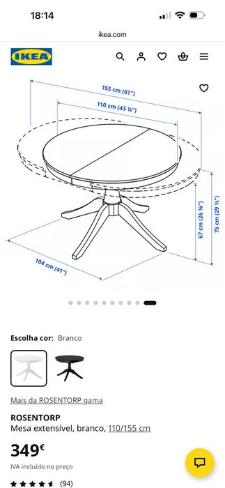 Mesa Branca Extensivel Ikea (como nova)