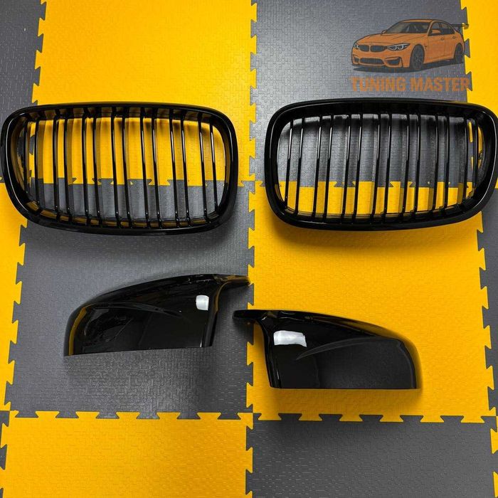Набор решетка радиатора, накладки на зеркала BMW X5 E70 Х6 Е71 черный