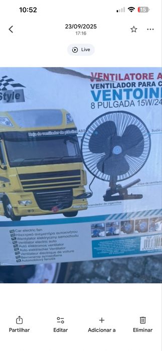 Ventoinha 24V para carro ou camião