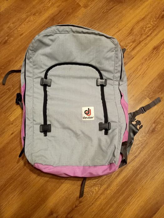 Duży plecak szaro różowy