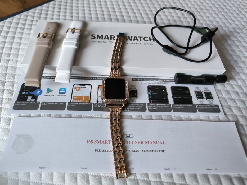 fitonyo Smartwatch damski z funkcją telefonu, diamentowy złoty