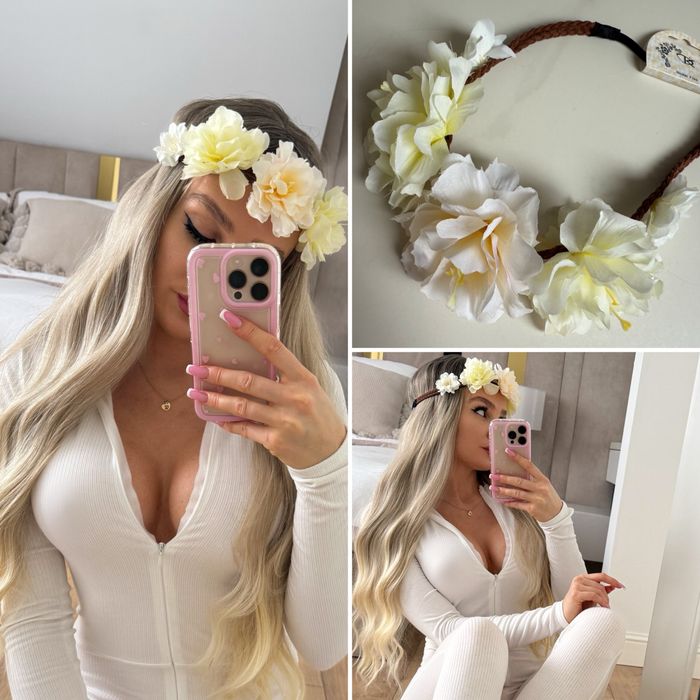Ozdobna opaska na głowę z kwiatkami kwiaty flowers boho wianek