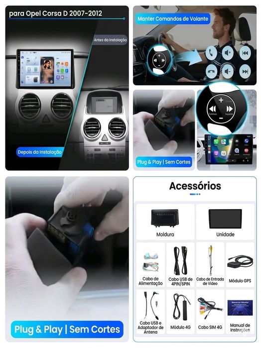 Rádio Android Opel Corsa D 2006 a 2014 Carplay 2/32GB NOVO