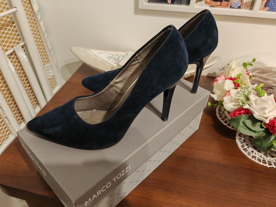 Buty, szpilki granatowe na wysokim obcasie 10 cm, rozmiar 38