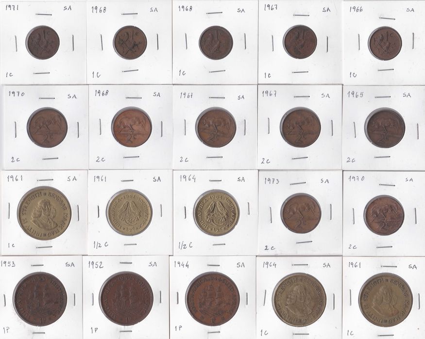 Lote de 46 moedas África do Sul incluindo 10 em prata