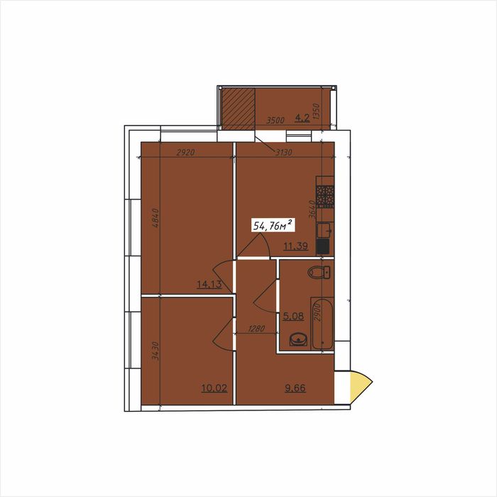Квартира 2К площею 54,76 м² в місті Кропивницький по вул: Садова 120