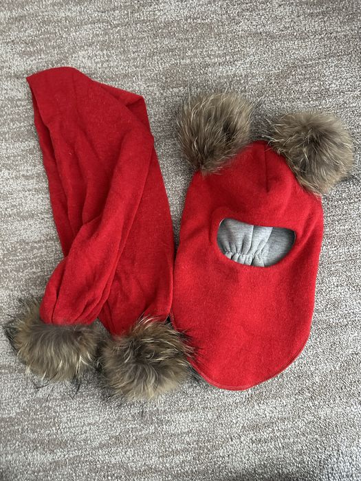 Комплект шапка+шарф, шерсть і натуральне хутро