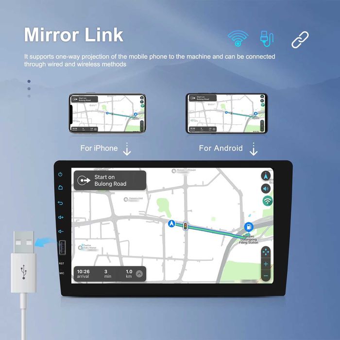 Rádio 9 Polegadas c/ CarPlay & Android Auto Sem Fios, Bluetooth e USB