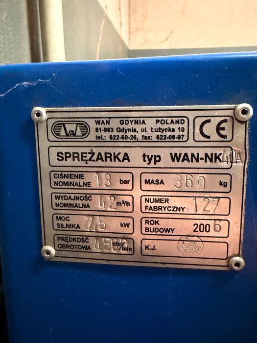 Sprężarka WAN-NK 40A 7,5 KW stan perfekcyjny