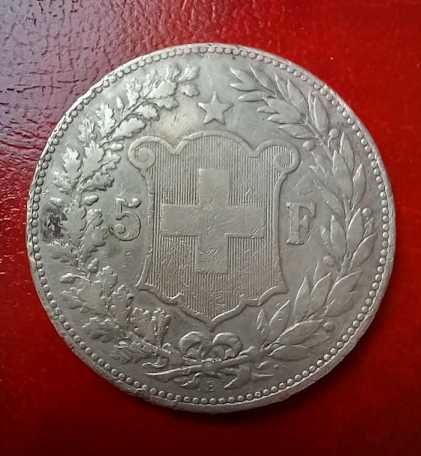 5 Franków Szwajcaria SREBRO 25g Ag.900, 1892r