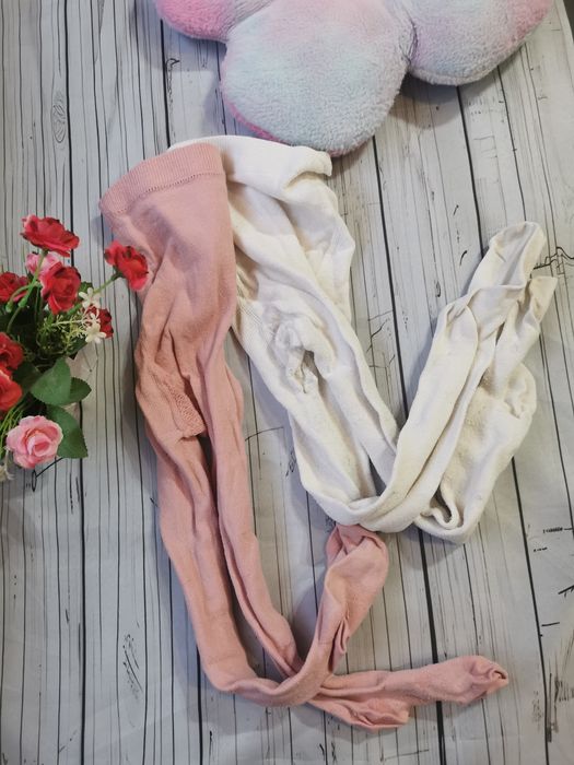 Rajstopki 110/116 – białe i różowe