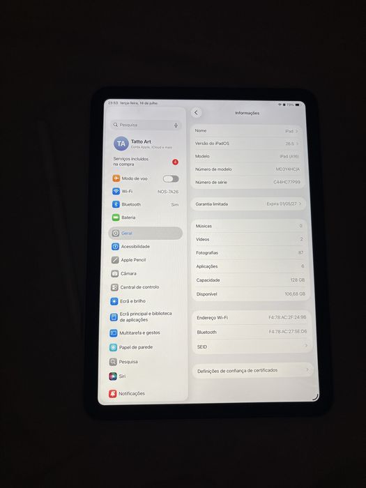 iPad (A16) 11" 128 GB Wi-Fi – Como Novo