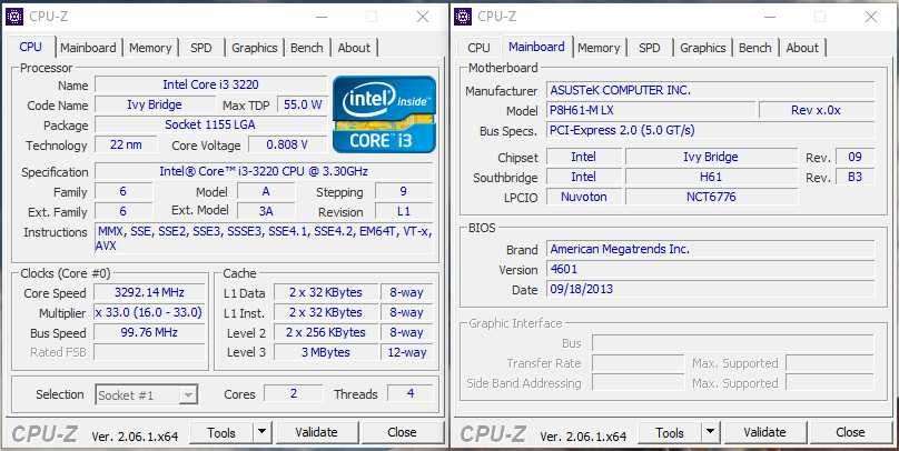 Комплект  Intel Core i3-3220/Asus P8H61-M LX (DDR3)