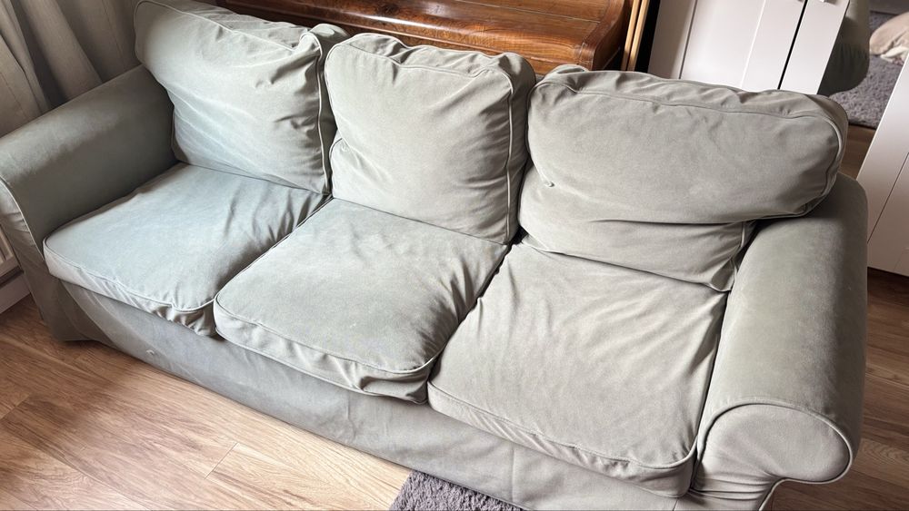 Sofa ektorp 3 osobowa nierozkładana 2 pokrowca szary i oliwkowy