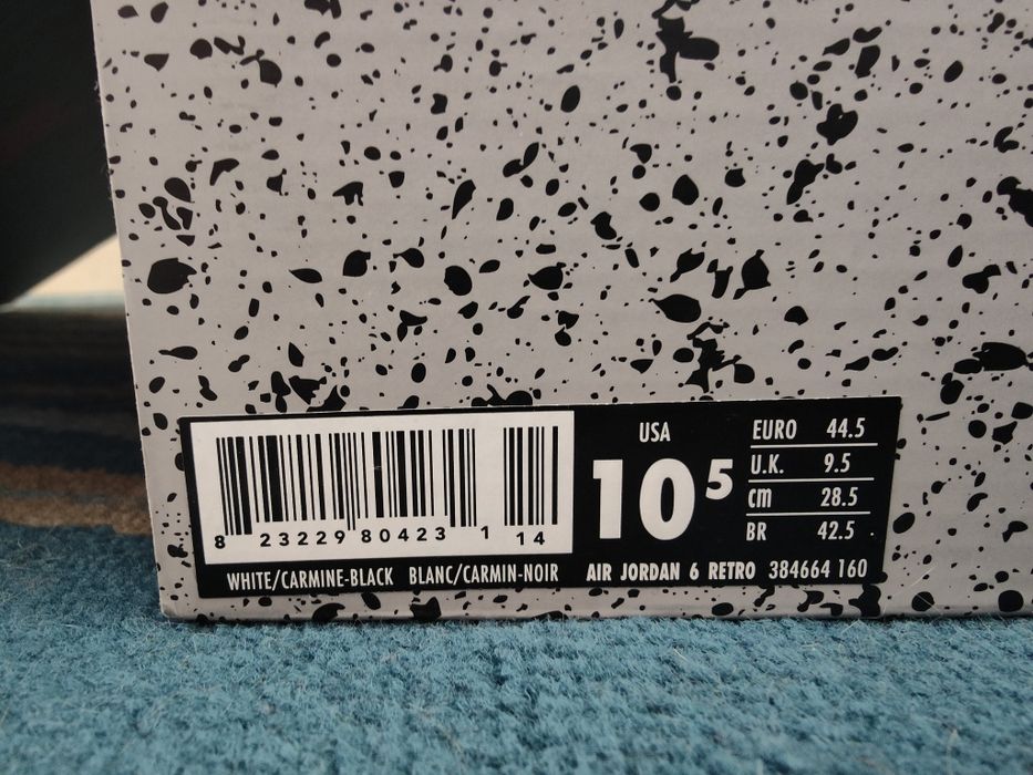 Nike Air Jordan 6 VI Retro Carmine 44.5