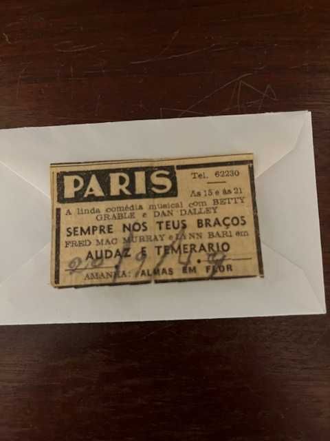 Bilhete cinema anos 40