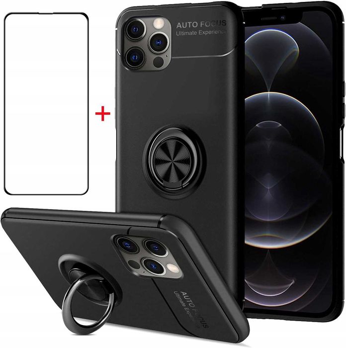 Etui do iPhone 13 Mini + szkło pancerne folia ochronna, pierścień