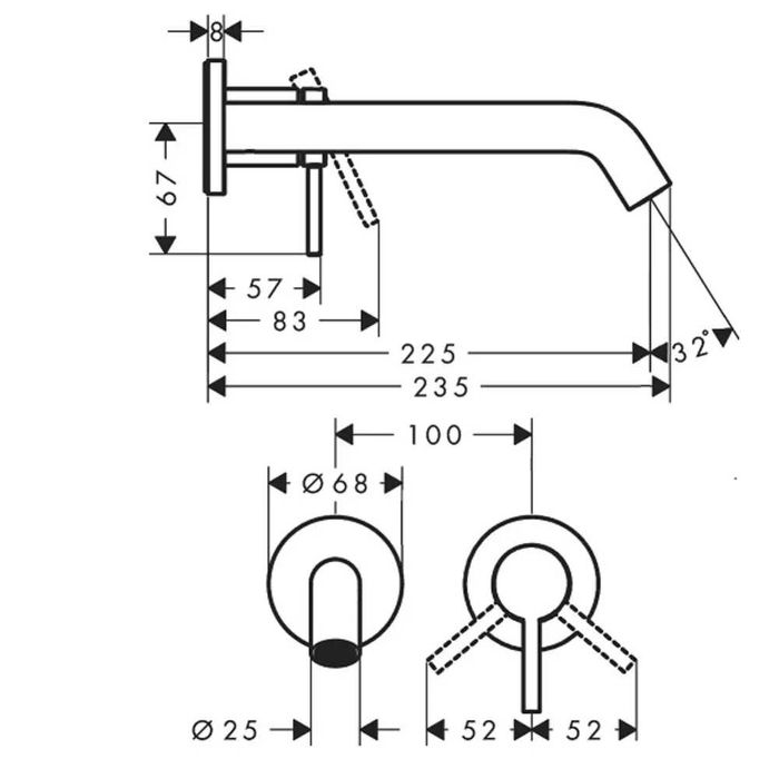 73351670 Hansgrohe Tecturis S Змішувач прихован. монтажу для раковини