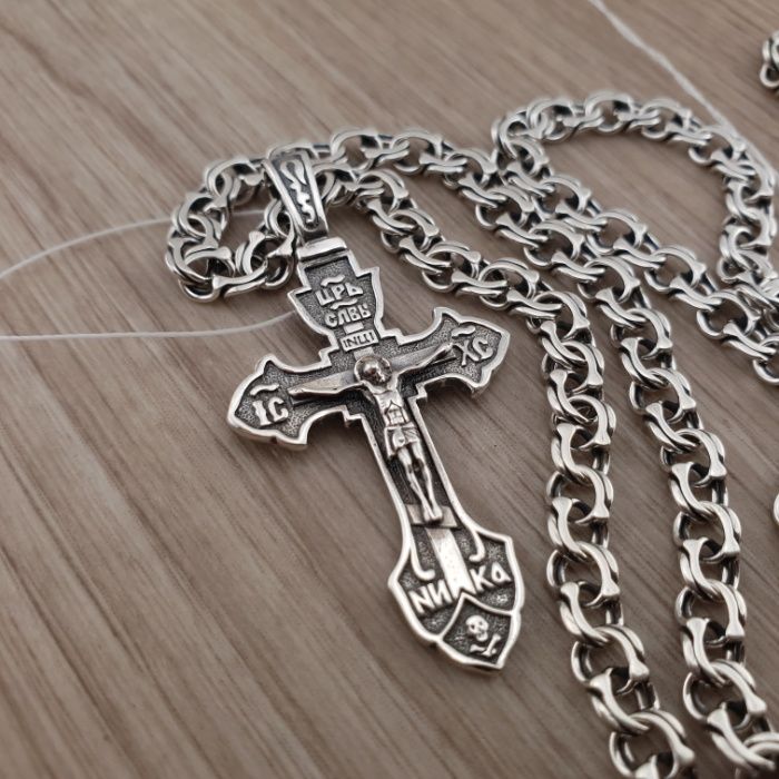 Срібний ланцюжок цепочка чоловічий з хрестиком 925 проби на шию