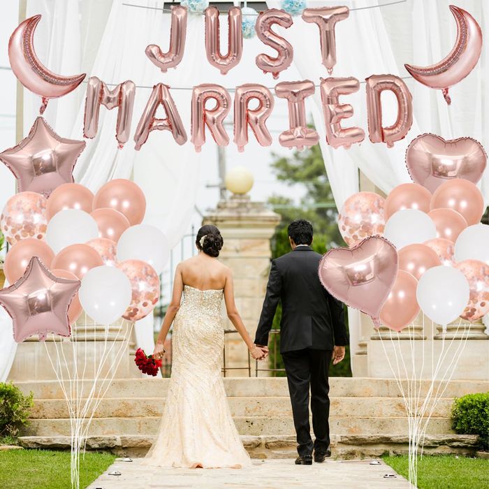 Just Married Wedding Decor Set - Balloons & Garland - Rose Gold 41pcs
