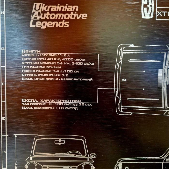 Персоналізована картина креслення ЗАЗ 968М, алюміній: 2 500 грн