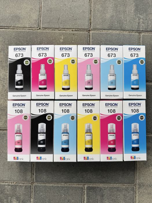 Чернила Epson 108 и 673 для шести цветных принтеров