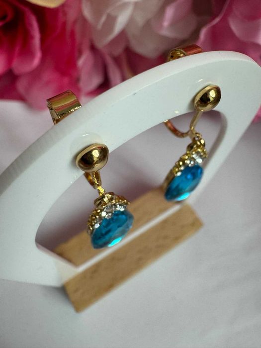 Złoty komplet biżuterii klipsy naszyjnik kryształ z28