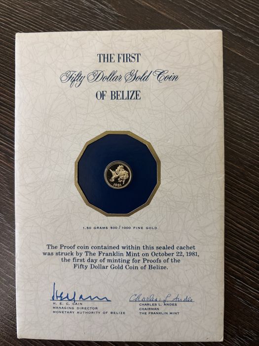 Золота монета Беліз 50 Dollar 1981 Franklin Mint Proof + сертифікат