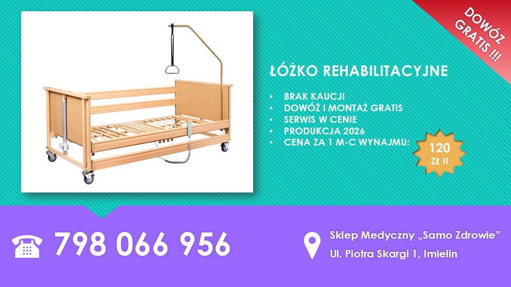 Łóżko rehabilitacyjne - WYPOŻYCZALNIA wynajem