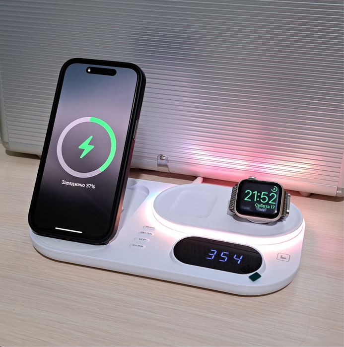 Бездротова зарядка Apple Watch iPhone Airpods Док станція Samsung 30w