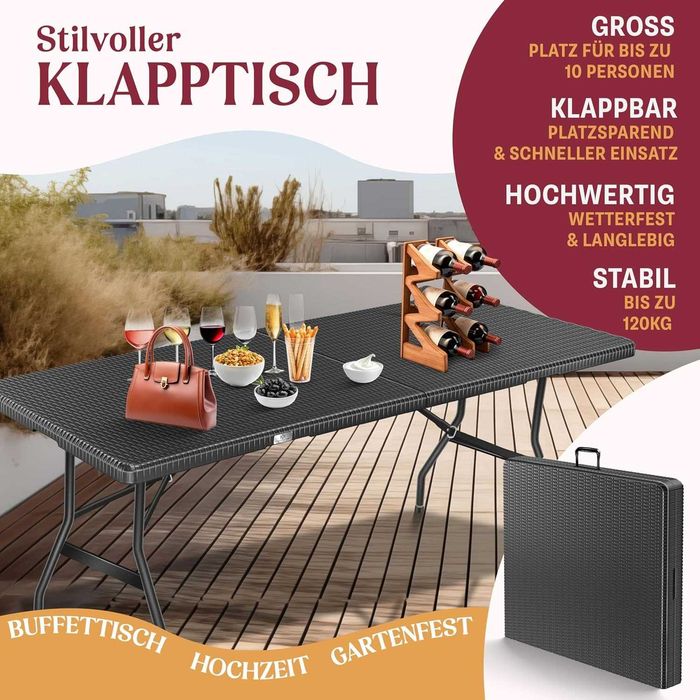 Nowy stół bufetowy składany / kemping / rattan / stolik 180x75 !4595!