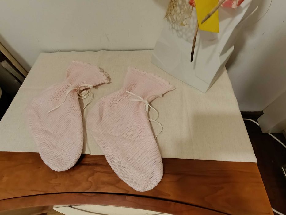 2 Pares Meias dormir Lã/ malha, feitas à mão c/ 4 agulhas Rosa e Azul