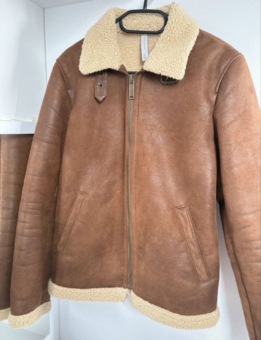 Meska kurtka pilotka z kożuszkiem rozmiar S Zara cognac brown