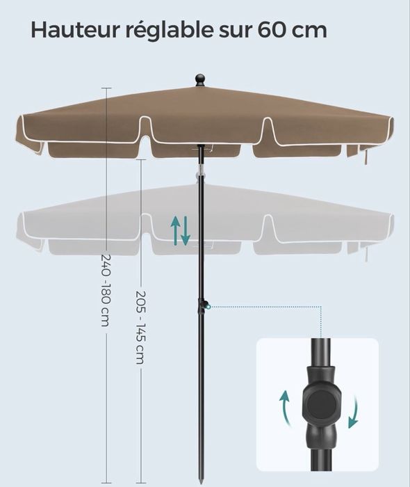 Parasol SONGMICS 200 x 125 cm – regulowany, składany, UPF 50+