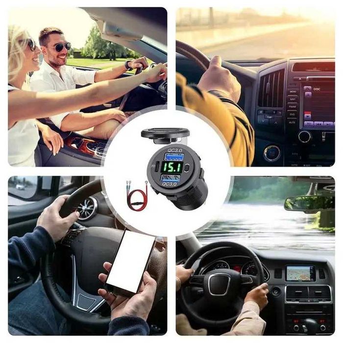 Tomada USB Tripla QC3.0 de encastrar redonda(Autocaravana / Campervan)