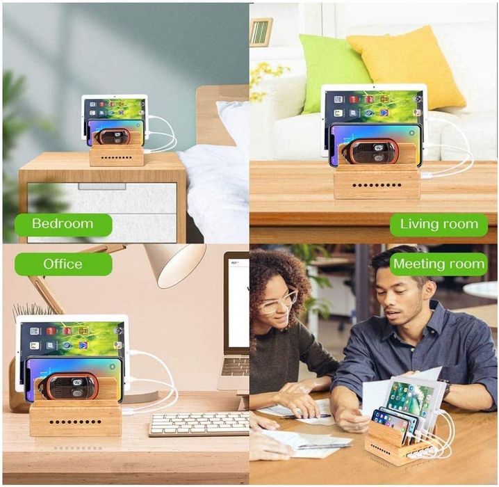 5 portów USB Stacja ładująca Bamboo