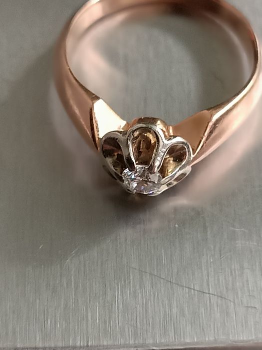 Кольцо заручини помолвка ссср 583 с бриллиантом 0,2ct 4,24г р.18