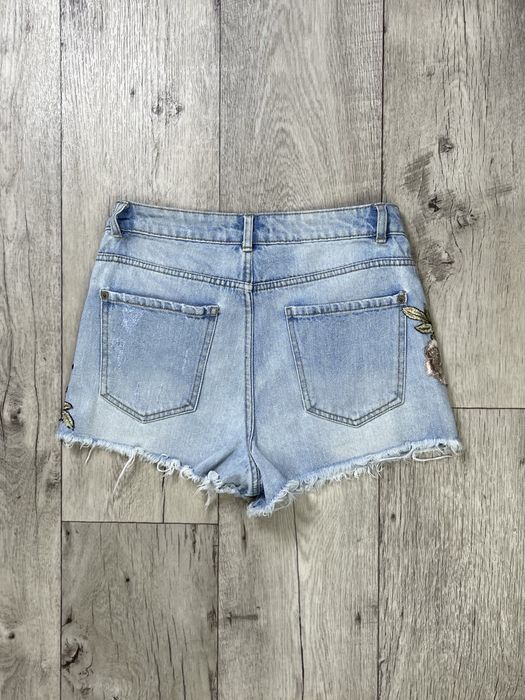 New look denim шорты 38 S-M размер женские джинсовые голубые с принтом