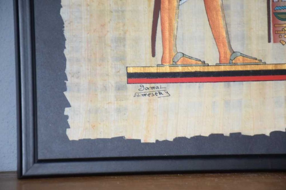 Quadro egípcio em tela de papiro, com certificado de autenticidade, de Gamal Elmesery