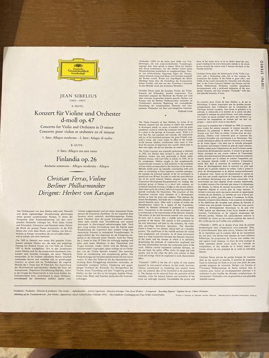 Vinil Jean Sibelius &  Christian Ferras - Berliner PhiLharmonicA