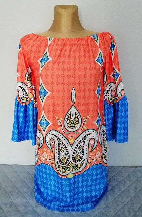 Kolorowa sukienka tunika Boho retro Rozmiar S / M 36/38 nowa