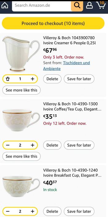 Villeroy & Boch conjunto IVOIRE porcelana chá e café