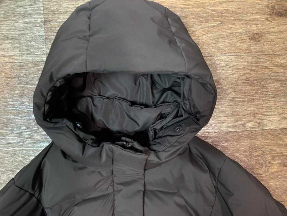 Очень теплый женский шоколадный пуховик  Uniqlo midi(р.S-M)оригинал