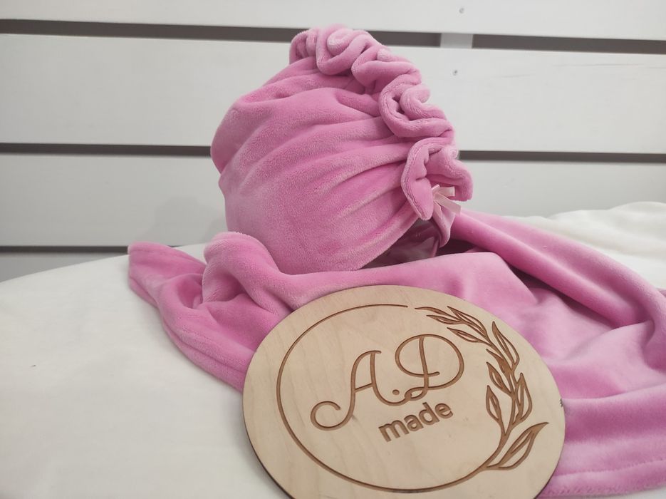 Czapka turban + chusta pompon Welur