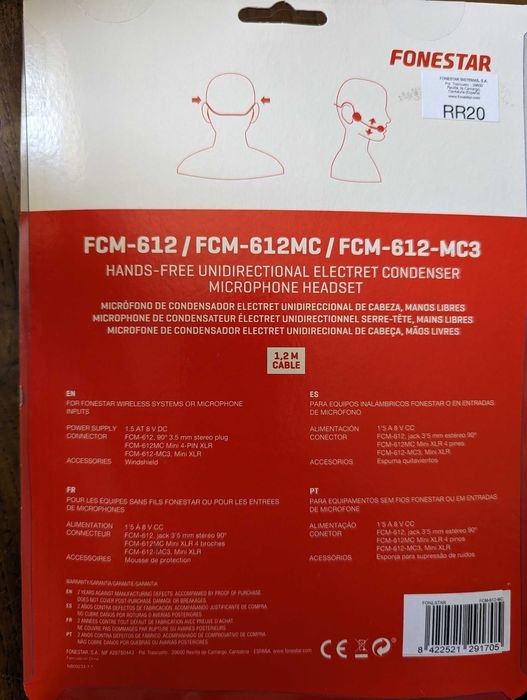 Microfone de condensador de cabeça FONESTAR FCM-612-MC3