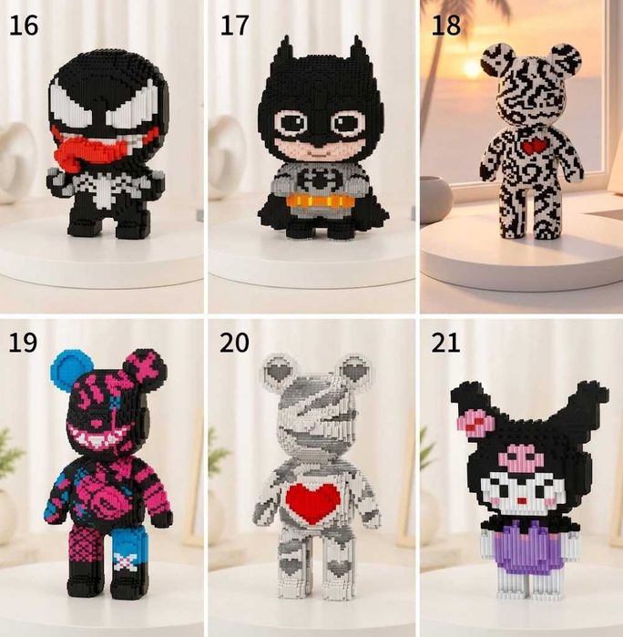 3D Конструктор Bearbrick з міні блоків Наноблок Magic Blocks Ведмедик Бербрік з LED підсвіткою мікроконструктор Ведмедик Мишка Медведь Светиться