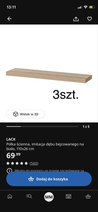 Półki ścienne Ikea  imitacja dębu dębowe LACK