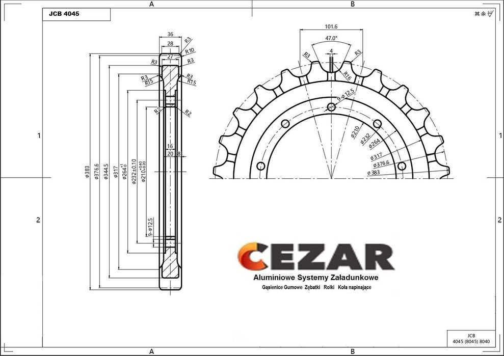 Koło Napędowe JCB 8040, 8045, 8050