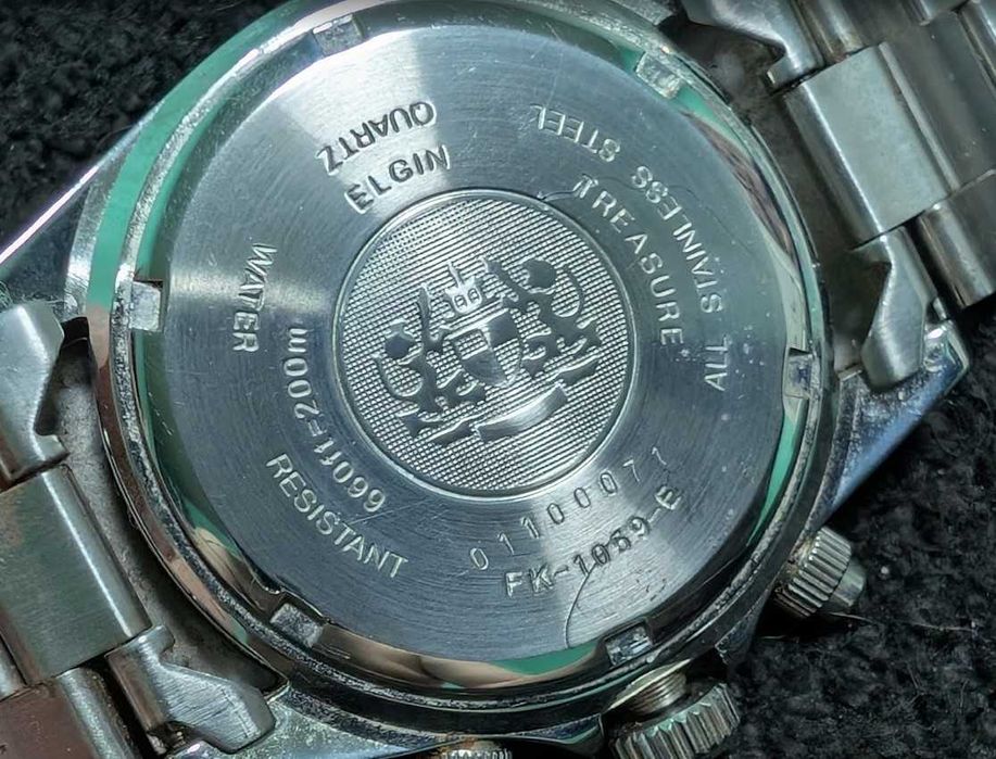 Мужские часы ELGIN FK-1059-D Chronograph рабочие .оригинал .редкость