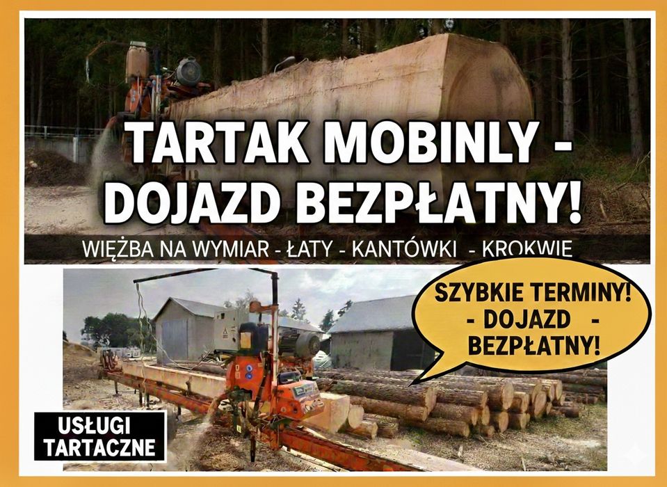 Tartak objazdowy, trak mobilny, przecieranie drewna u klienta.